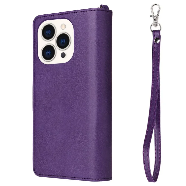 KT Multi-functional Series-4 für iPhone 15 Pro Case Slim-Fit Reißverschluss Lederbrieftasche Stand Telefonabdeckung - Lila