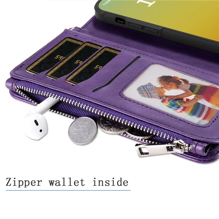 KT Multi-functional Series-4 für iPhone 15 Pro Case Slim-Fit Reißverschluss Lederbrieftasche Stand Telefonabdeckung - Lila