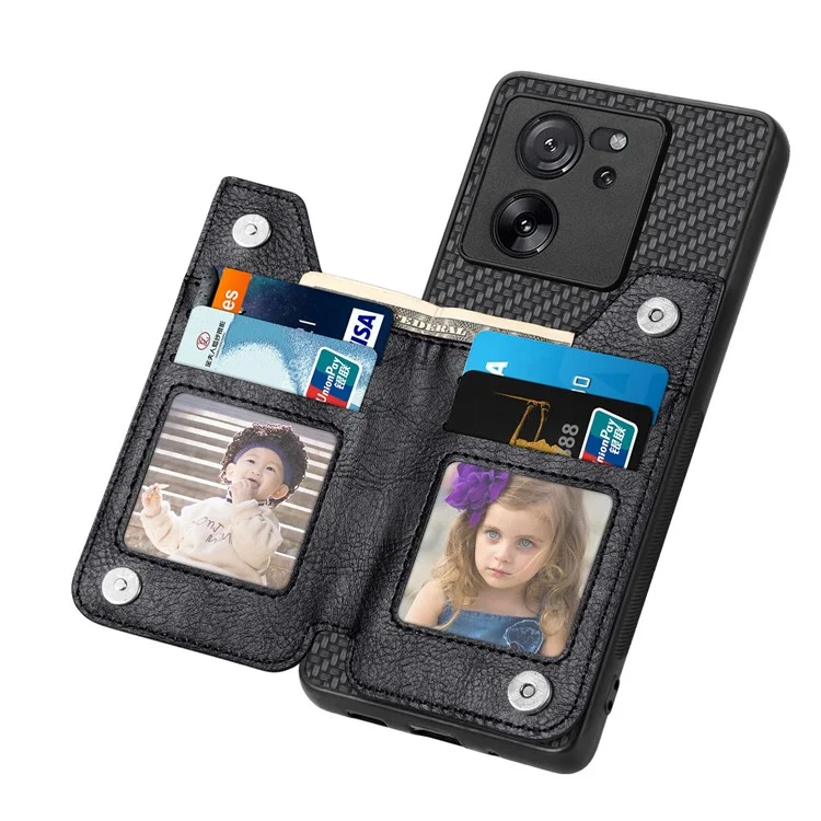 C1-04 Para Xiaomi 13T / 13T Pro / Redmi K60 Ultra Funda Cartera de Teléfono con Soporte Plegable PU+PC+TPU Funda Protectora - Negro
