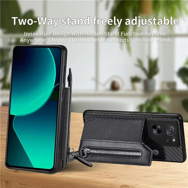 C1-04 Para Xiaomi 13T / 13T Pro / Redmi K60 Ultra Funda Cartera de Teléfono con Soporte Plegable PU+PC+TPU Funda Protectora - Negro