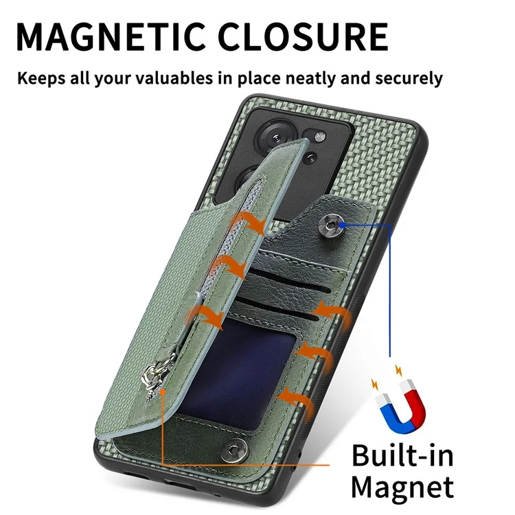 C1-04 Para Xiaomi 13T / 13T Pro / Redmi K60 Ultra Funda Cartera de Teléfono con Soporte Plegable PU+PC+TPU Funda Protectora - Negro