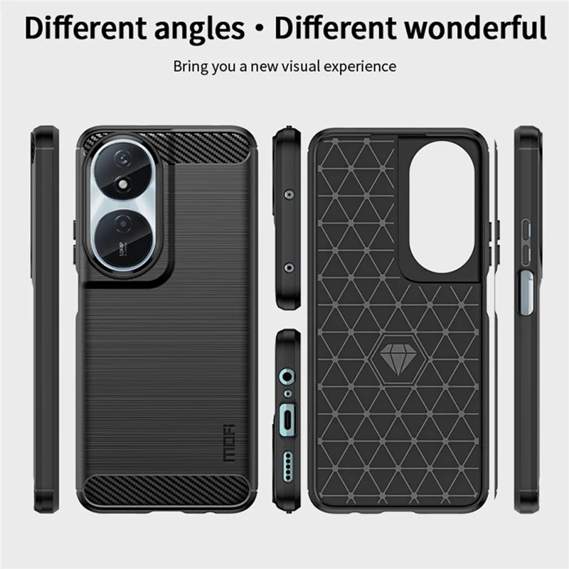 MOFI JK Serie TPU-1 para Honor Play 50 Plus 5G Funda Delgada de Textura de Fibra de Carbono Cubierta de Teléfono de TPU - Negro