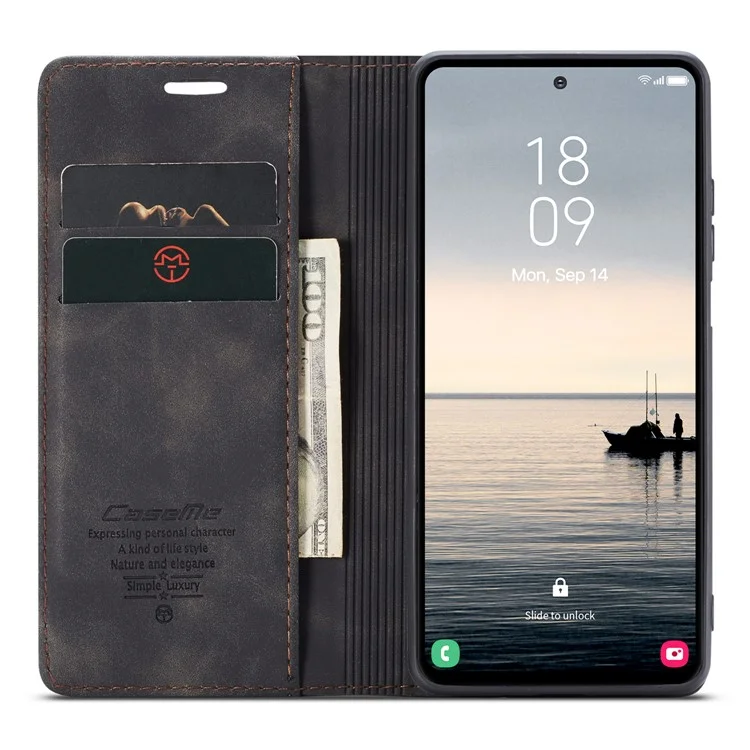 CASEME 013 Series For Samsung Galaxy S23 FE Case PU Leather Stand Folio Phone Cover - Black