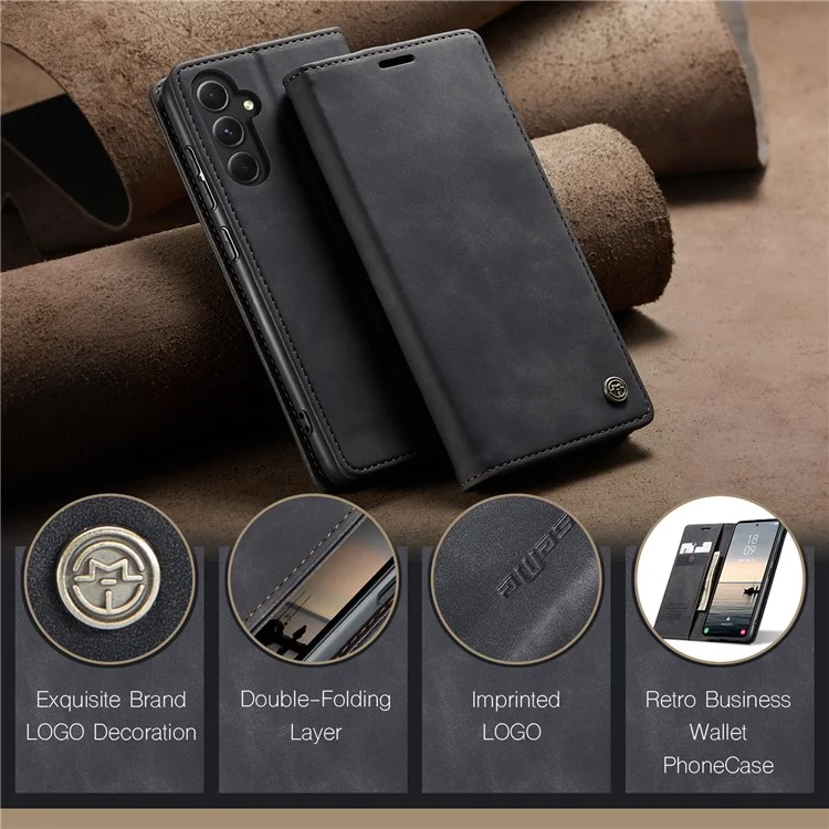 CASEME 013 Series For Samsung Galaxy S23 FE Case PU Leather Stand Folio Phone Cover - Black