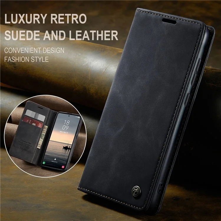 CASEME 013 Series For Samsung Galaxy S23 FE Case PU Leather Stand Folio Phone Cover - Black
