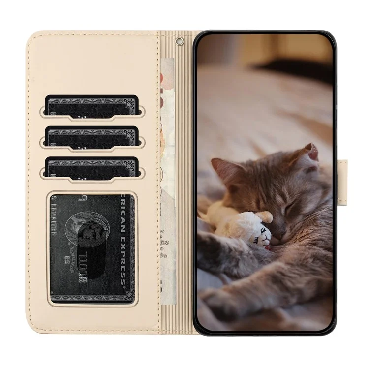 Per Samsung Galaxy A05s 4G Case Wall Cats Imprinted PU Leather Wallet Phone Cover con Strap - Albicocca
