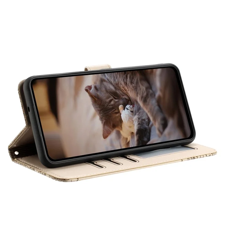 Per Samsung Galaxy A05s 4G Case Wall Cats Imprinted PU Leather Wallet Phone Cover con Strap - Albicocca