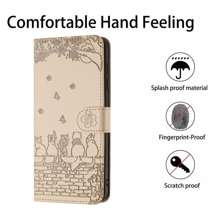 Per Samsung Galaxy A05s 4G Case Wall Cats Imprinted PU Leather Wallet Phone Cover con Strap - Albicocca