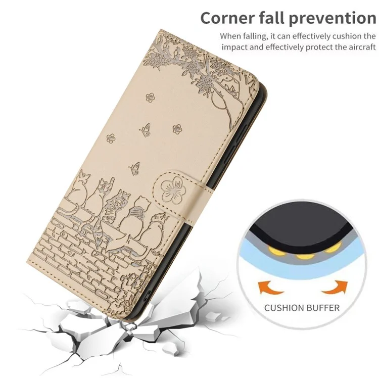 Per Samsung Galaxy A05s 4G Case Wall Cats Imprinted PU Leather Wallet Phone Cover con Strap - Albicocca