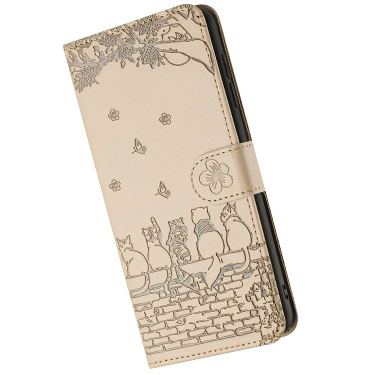 Per Samsung Galaxy A05s 4G Case Wall Cats Imprinted PU Leather Wallet Phone Cover con Strap - Albicocca