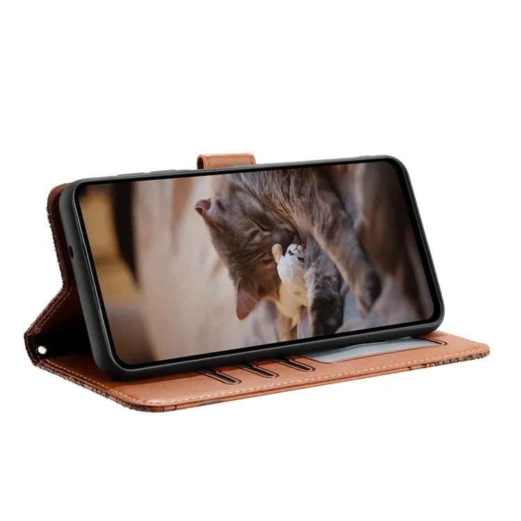Custodia per telefono per Samsung Galaxy S24 Wall Cats Imprinted PU Leather Phone Case Wallet con cinturino - Marrone