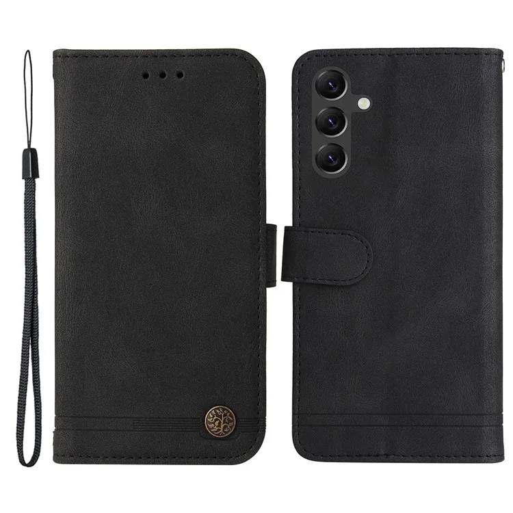 Pour Samsung Galaxy A15 5G Imprinted Skin-touch Phone Cover PU Leather Stand Wallet Shockproof Case - Black