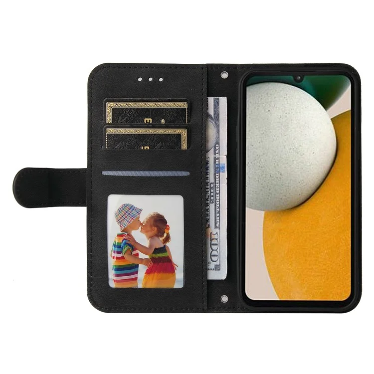 Pour Samsung Galaxy A15 5G Imprinted Skin-touch Phone Cover PU Leather Stand Wallet Shockproof Case - Black