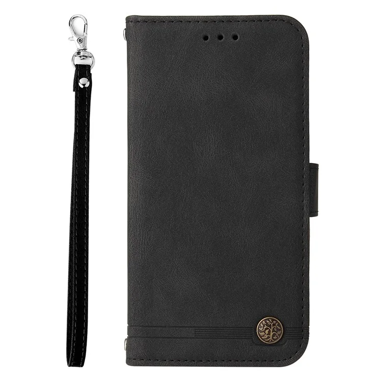 Pour Samsung Galaxy A15 5G Imprinted Skin-touch Phone Cover PU Leather Stand Wallet Shockproof Case - Black