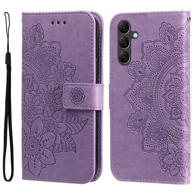 For Samsung Galaxy A15 5G Case Floral Pattern PU Leather Wallet Stand Phone Cover - Purple