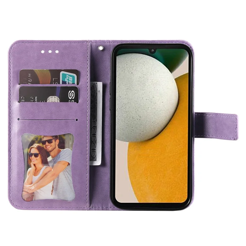 For Samsung Galaxy A15 5G Case Floral Pattern PU Leather Wallet Stand Phone Cover - Purple