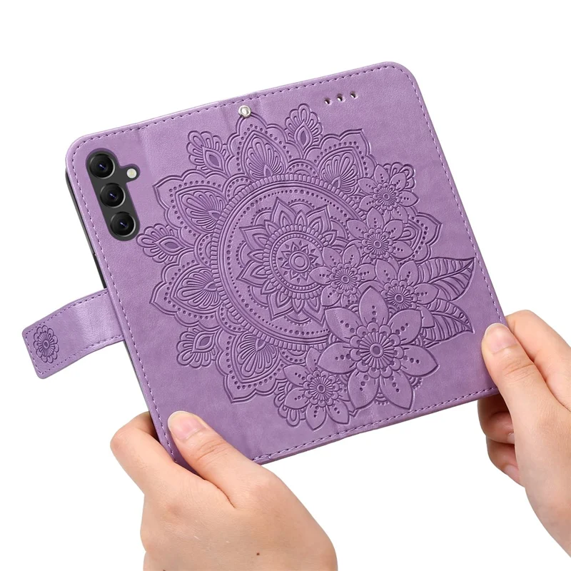 For Samsung Galaxy A15 5G Case Floral Pattern PU Leather Wallet Stand Phone Cover - Purple