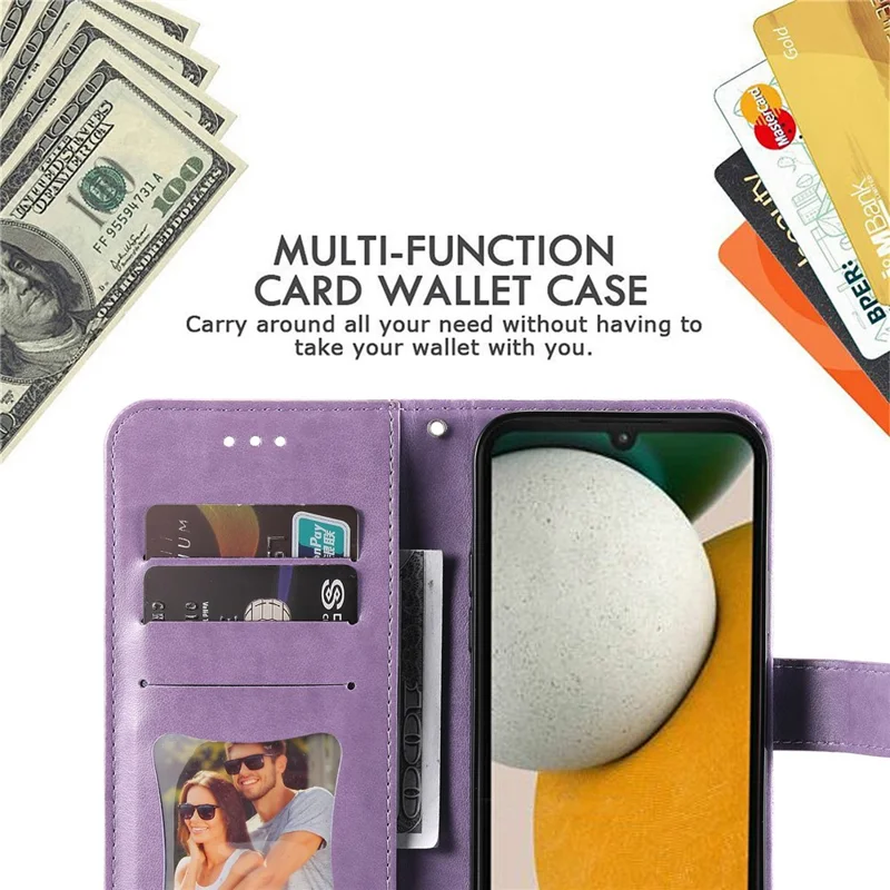For Samsung Galaxy A15 5G Case Floral Pattern PU Leather Wallet Stand Phone Cover - Purple