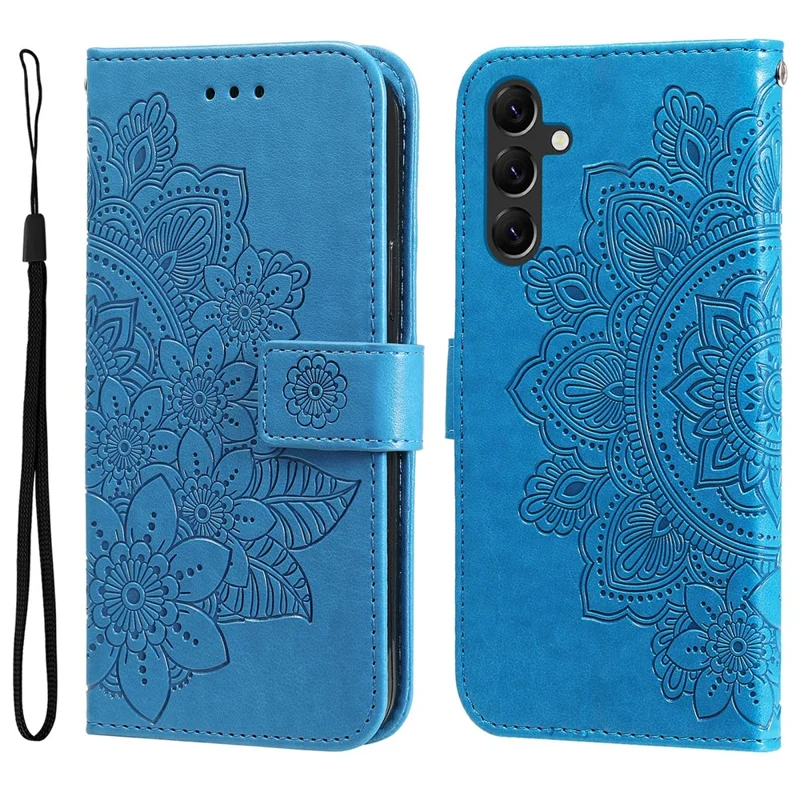 For Samsung Galaxy A15 5G Case Floral Pattern PU Leather Wallet Stand Phone Cover - Blue