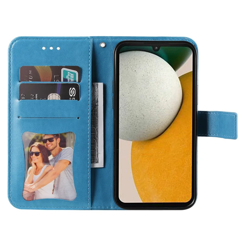 For Samsung Galaxy A15 5G Case Floral Pattern PU Leather Wallet Stand Phone Cover - Blue