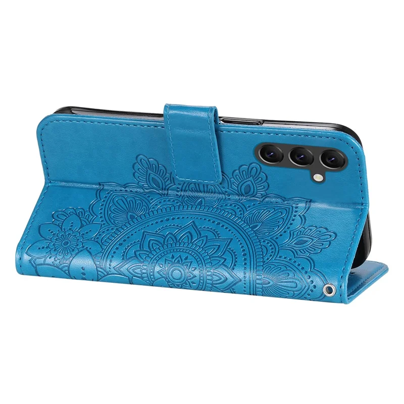 For Samsung Galaxy A15 5G Case Floral Pattern PU Leather Wallet Stand Phone Cover - Blue