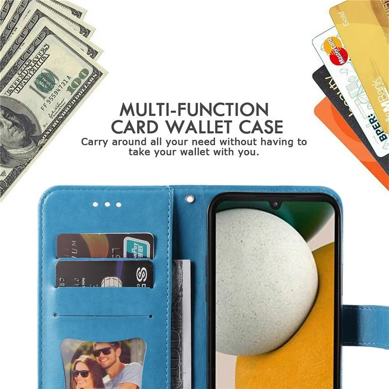For Samsung Galaxy A15 5G Case Floral Pattern PU Leather Wallet Stand Phone Cover - Blue