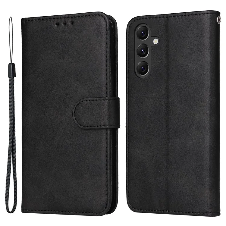 Para Samsung Galaxy A15 5G Case Capa à prova de choque Capa de telefone Textura de bezerro Capa carteira de couro - Preto