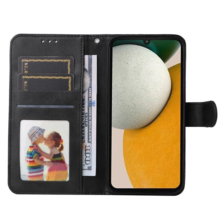 Para Samsung Galaxy A15 5G Case Capa à prova de choque Capa de telefone Textura de bezerro Capa carteira de couro - Preto