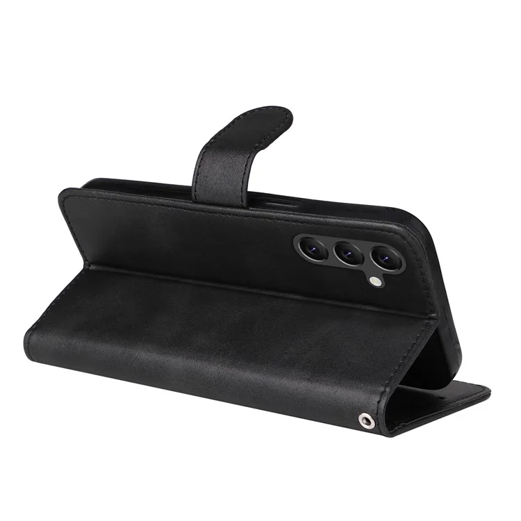 Para Samsung Galaxy A15 5G Case Capa à prova de choque Capa de telefone Textura de bezerro Capa carteira de couro - Preto