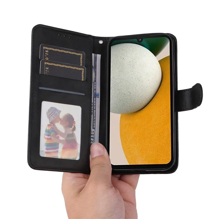 Para Samsung Galaxy A15 5G Case Capa à prova de choque Capa de telefone Textura de bezerro Capa carteira de couro - Preto