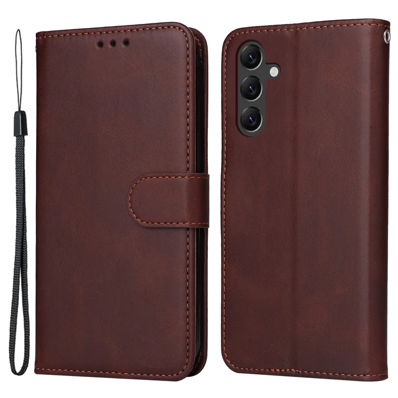 For Samsung Galaxy A15 5G Case Shockproof Phone Shell Calf Texture Leather Wallet Phone Cover - Brown