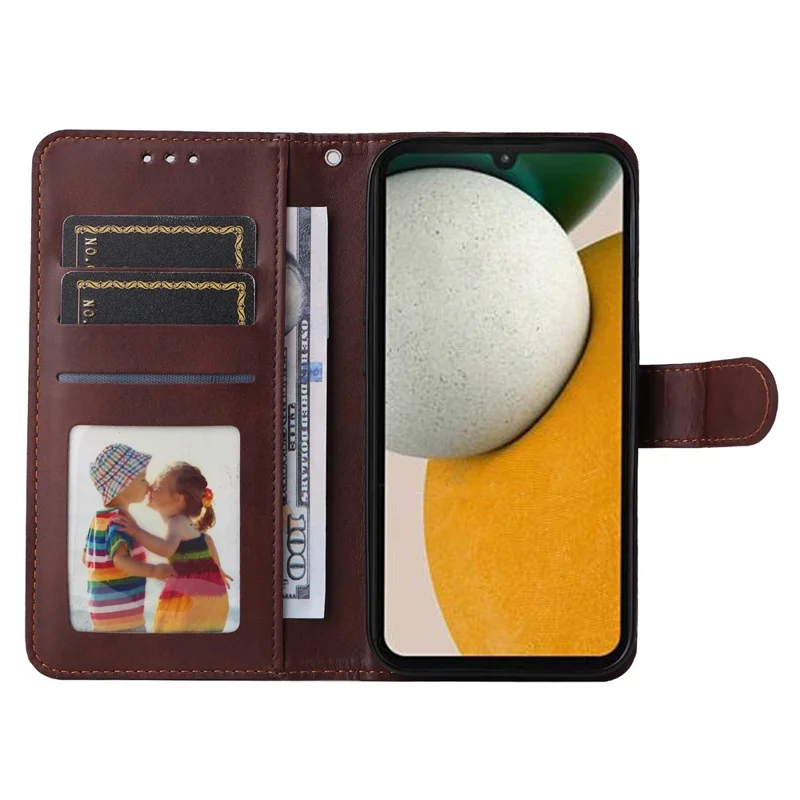 For Samsung Galaxy A15 5G Case Shockproof Phone Shell Calf Texture Leather Wallet Phone Cover - Brown