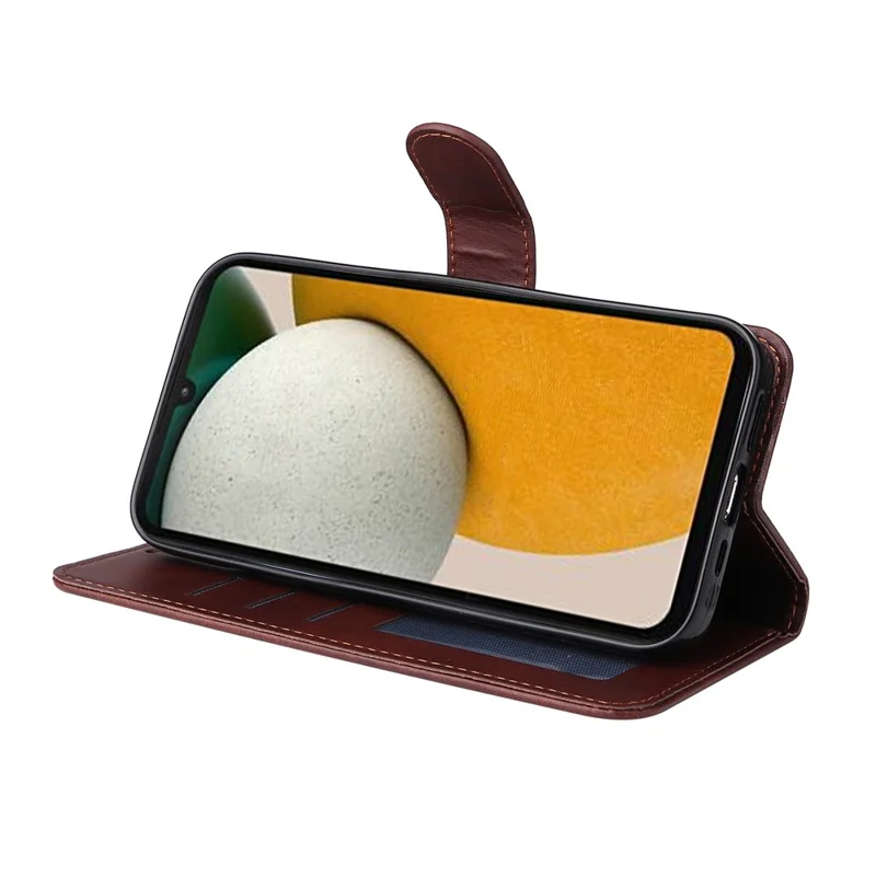 For Samsung Galaxy A15 5G Case Shockproof Phone Shell Calf Texture Leather Wallet Phone Cover - Brown