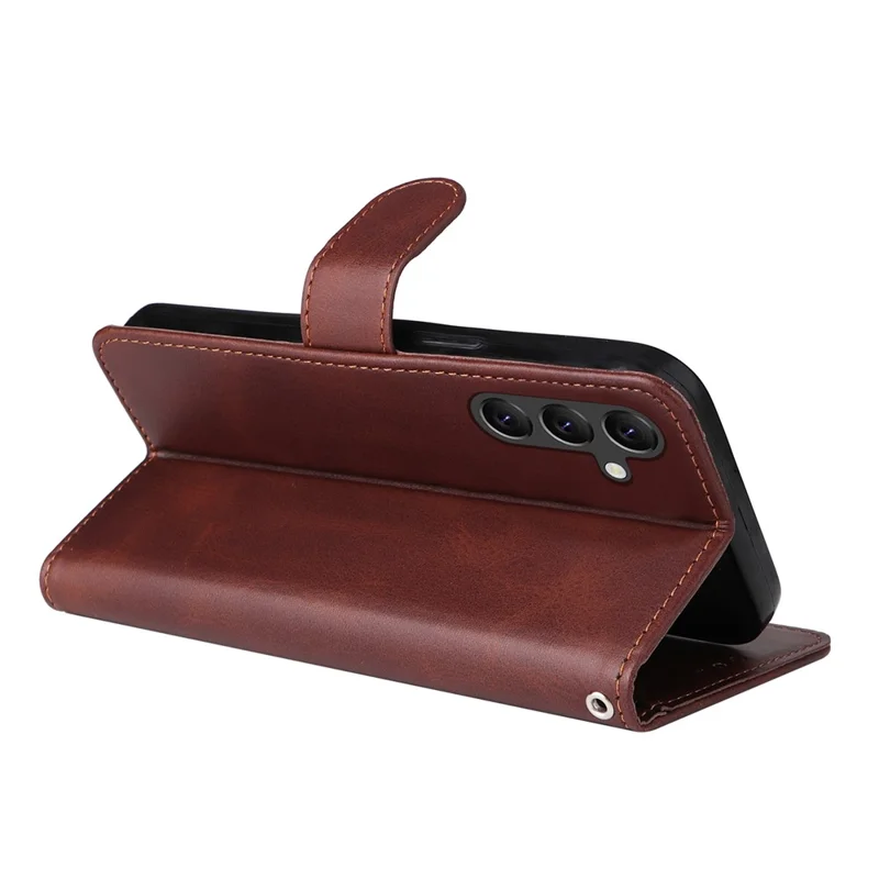 For Samsung Galaxy A15 5G Case Shockproof Phone Shell Calf Texture Leather Wallet Phone Cover - Brown