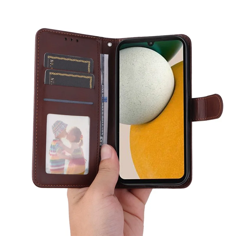 For Samsung Galaxy A15 5G Case Shockproof Phone Shell Calf Texture Leather Wallet Phone Cover - Brown