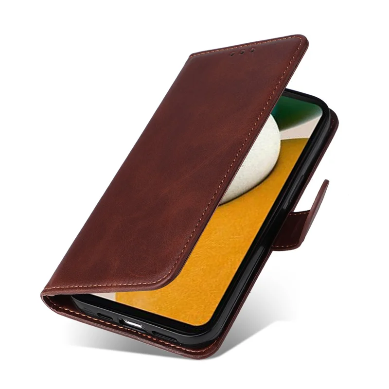For Samsung Galaxy A15 5G Case Shockproof Phone Shell Calf Texture Leather Wallet Phone Cover - Brown