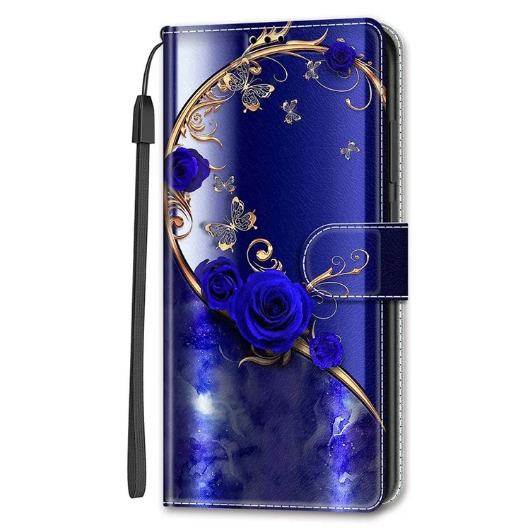 Samsung Galaxy S24+ Hülle Muster Drucken Kartenfach Handyhülle - Blau Rose / Golden Schmetterling