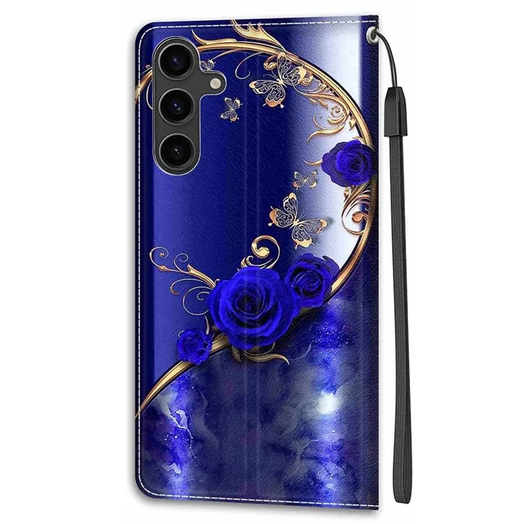 Samsung Galaxy S24+ Hülle Muster Drucken Kartenfach Handyhülle - Blau Rose / Golden Schmetterling