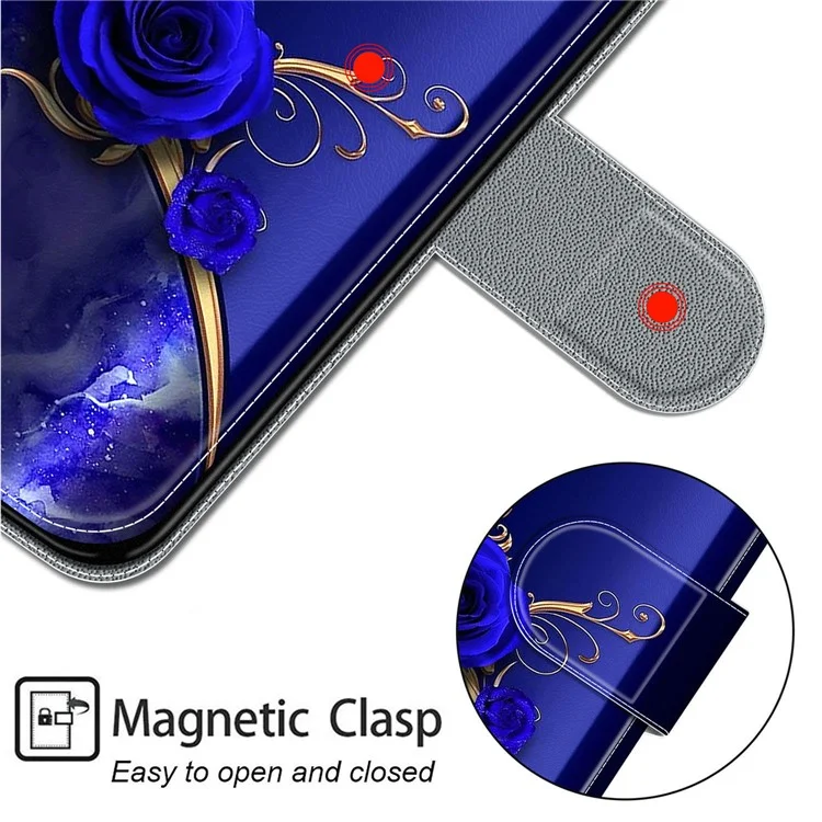 Samsung Galaxy S24+ Hülle Muster Drucken Kartenfach Handyhülle - Blau Rose / Golden Schmetterling