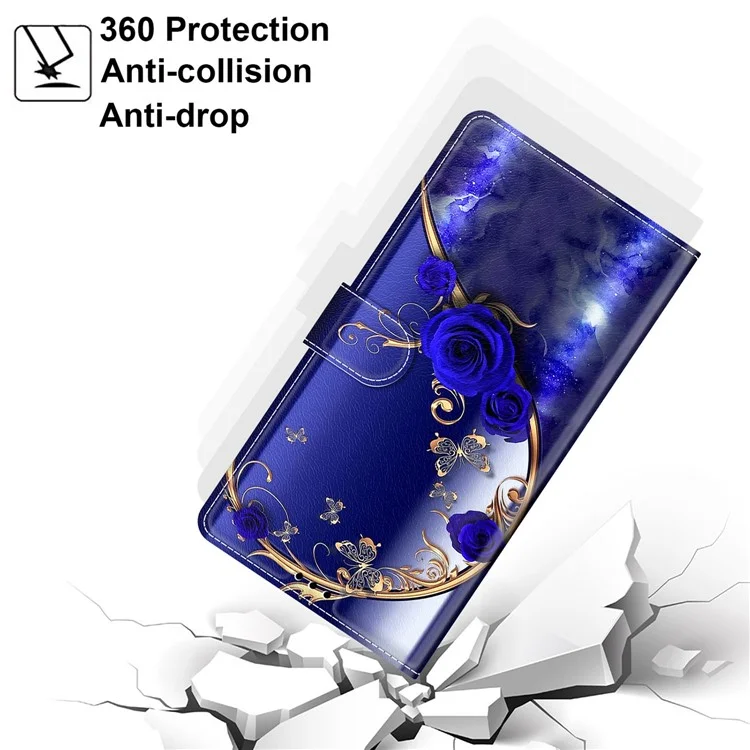 Samsung Galaxy S24+ Hülle Muster Drucken Kartenfach Handyhülle - Blau Rose / Golden Schmetterling
