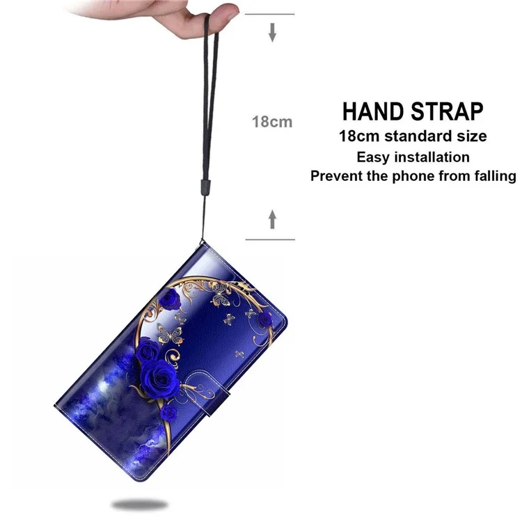 Samsung Galaxy S24+ Hülle Muster Drucken Kartenfach Handyhülle - Blau Rose / Golden Schmetterling