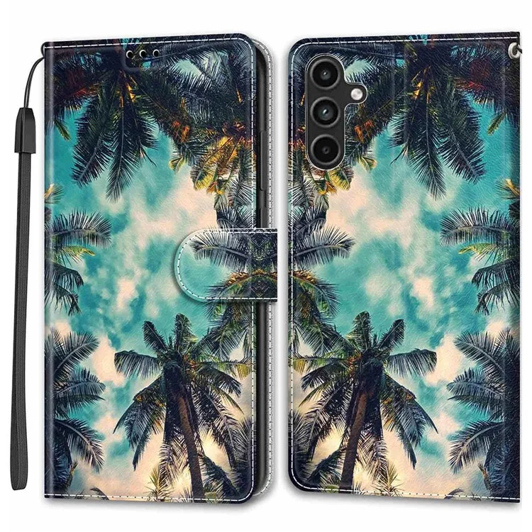 Für Samsung Galaxy A15 4G Case Muster Handyhülle mit Kartenfächern - Kokosnussbaum