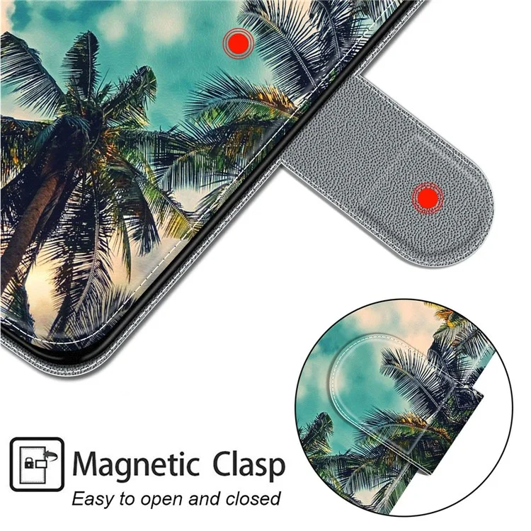 Für Samsung Galaxy A15 4G Case Muster Handyhülle mit Kartenfächern - Kokosnussbaum