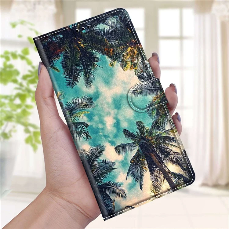 Für Samsung Galaxy A15 4G Case Muster Handyhülle mit Kartenfächern - Kokosnussbaum