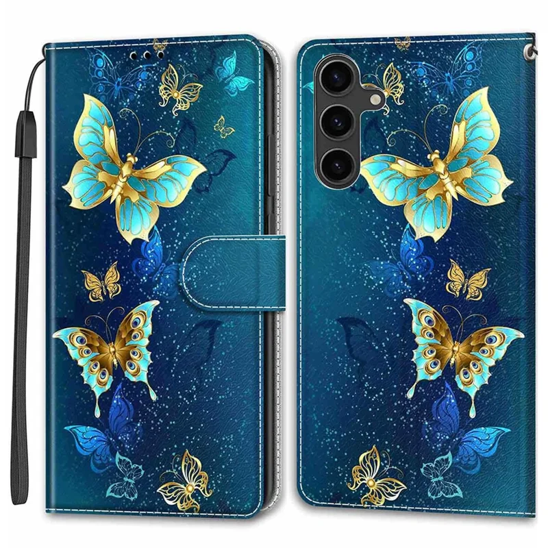 For Samsung Galaxy S24 Leather Case Card Holder Stand Cover - Two Butterflies