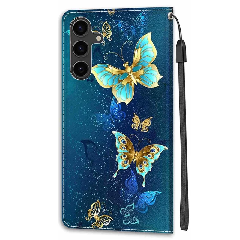 For Samsung Galaxy S24 Leather Case Card Holder Stand Cover - Two Butterflies
