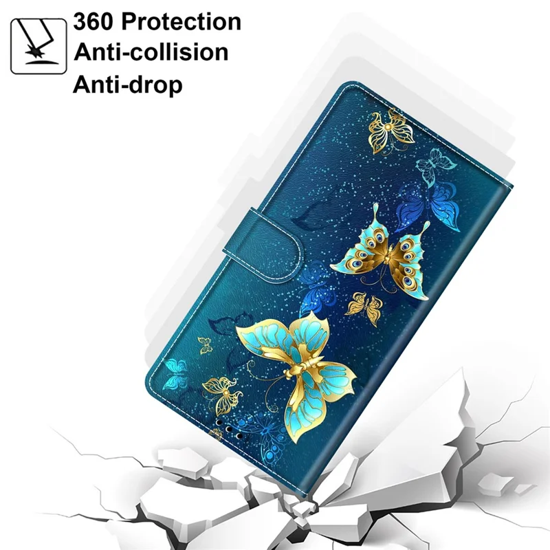 For Samsung Galaxy S24 Leather Case Card Holder Stand Cover - Two Butterflies