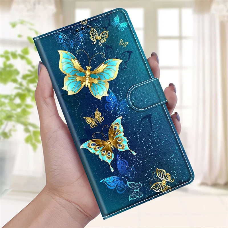 For Samsung Galaxy S24 Leather Case Card Holder Stand Cover - Two Butterflies