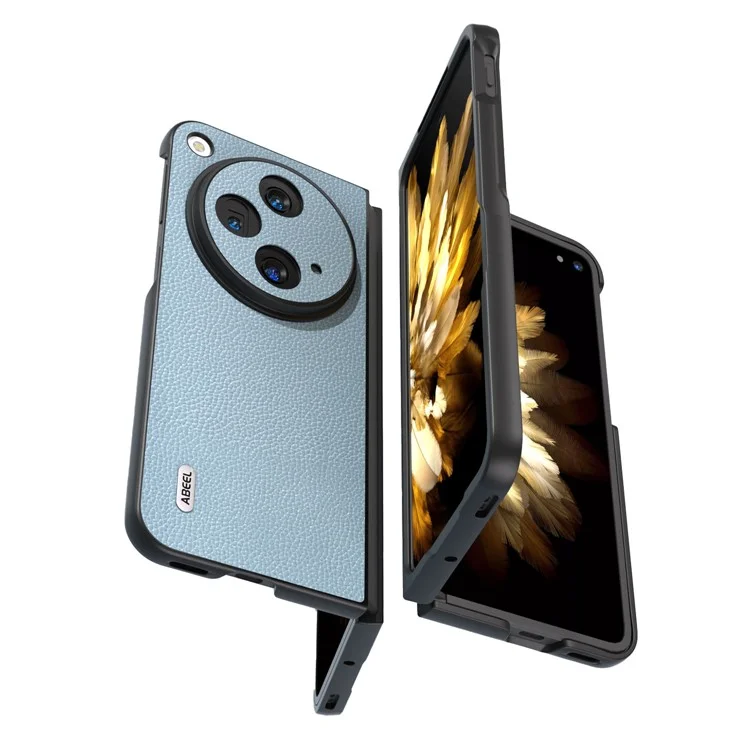 ABEEL Pour Oppo Find N3 5G / OnePlus Open Case Texture Litchi Revêtement en Cuir Véritable de Vache - Bleu Bébé