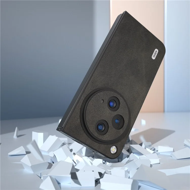 ABEEL Pour Oppo Find N3 5G / OnePlus Open Case Housse en cuir PU à texture de peau de vache - Noir